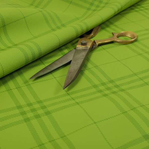 Nevis Tartan Checked Pattern Faux Leather In Green Colour Upholstery Fabric