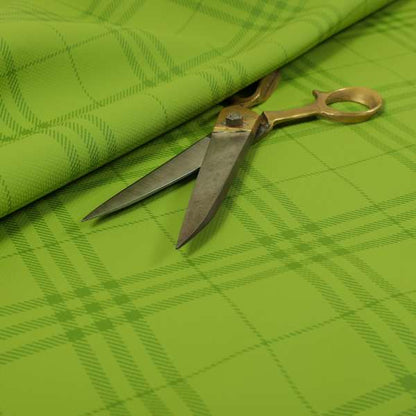 Nevis Tartan Checked Pattern Faux Leather In Green Colour Upholstery Fabric