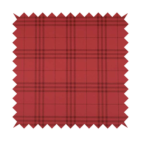 Nevis Tartan Checked Pattern Faux Leather In Deep Pink Colour Upholstery Fabric