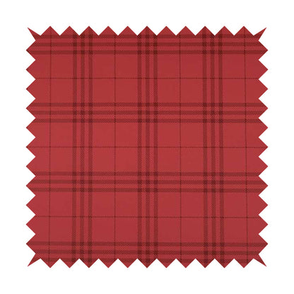 Nevis Tartan Checked Pattern Faux Leather In Deep Pink Colour Upholstery Fabric