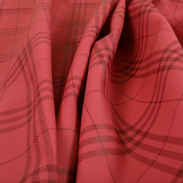 Nevis Tartan Checked Pattern Faux Leather In Deep Pink Colour Upholstery Fabric