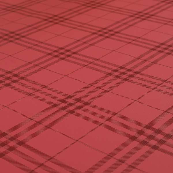 Nevis Tartan Checked Pattern Faux Leather In Deep Pink Colour Upholstery Fabric