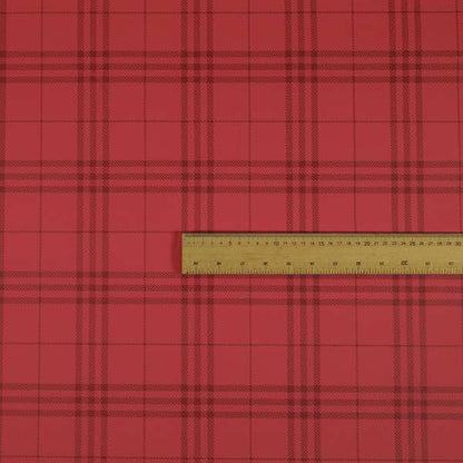 Nevis Tartan Checked Pattern Faux Leather In Deep Pink Colour Upholstery Fabric