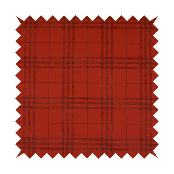 Nevis Tartan Checked Pattern Faux Leather In Red Colour Upholstery Fabric