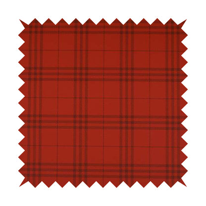 Nevis Tartan Checked Pattern Faux Leather In Red Colour Upholstery Fabric