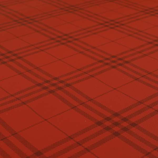 Nevis Tartan Checked Pattern Faux Leather In Red Colour Upholstery Fabric