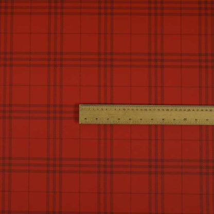 Nevis Tartan Checked Pattern Faux Leather In Red Colour Upholstery Fabric