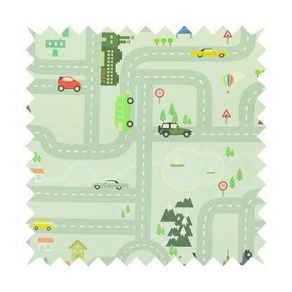 On The Road Map Children Play Mat Car Pattern Printed Upholstery Fabric In Silver - Roman Blinds