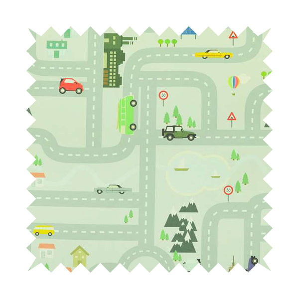 On The Road Map Children Play Mat Car Pattern Printed Upholstery Fabric In Silver - Handmade Cushions