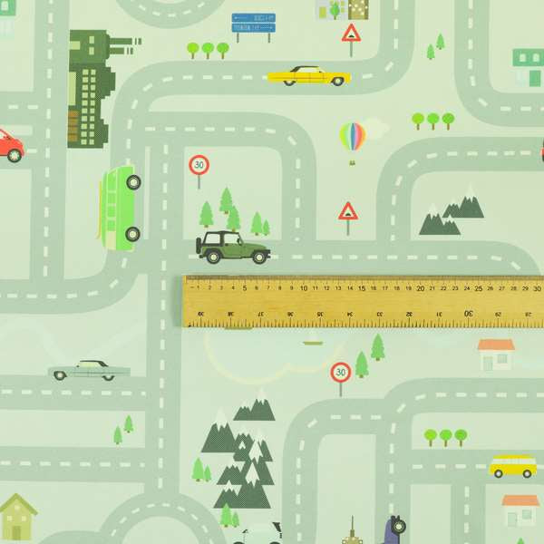 On The Road Map Children Play Mat Car Pattern Printed Upholstery Fabric In Silver - Handmade Cushions