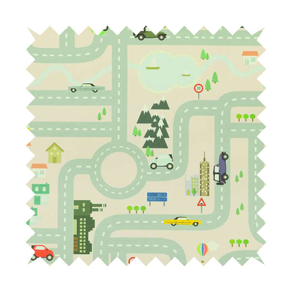 On The Road Map Children Play Mat Car Pattern Printed Upholstery Fabric In Pink - Handmade Cushions