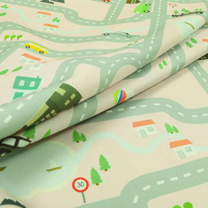 On The Road Map Children Play Mat Car Pattern Printed Upholstery Fabric In Pink - Handmade Cushions