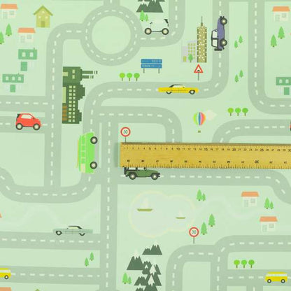 On The Road Map Children Play Mat Car Pattern Printed Upholstery Fabric In Green - Handmade Cushions