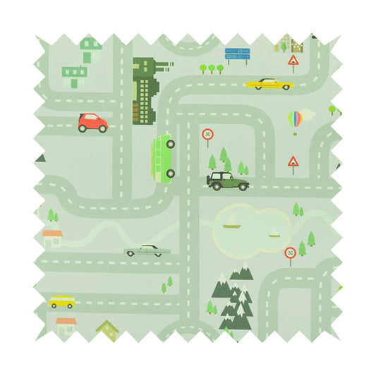 On The Road Map Children Play Mat Car Pattern Printed Upholstery Fabric In Purple