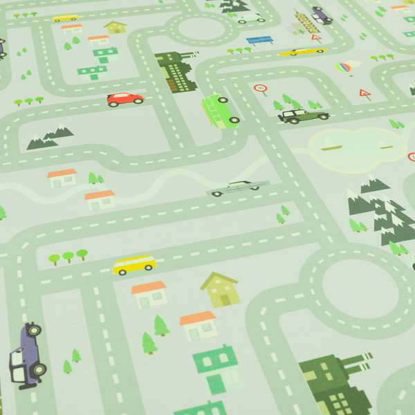 On The Road Map Children Play Mat Car Pattern Printed Upholstery Fabric In Purple - Roman Blinds