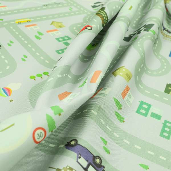 On The Road Map Children Play Mat Car Pattern Printed Upholstery Fabric In Purple - Roman Blinds