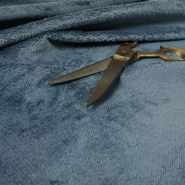 Oscar Deep Pile Plain Chenille Velvet Material Cornflower Blue Colour Upholstery Fabric - Roman Blinds