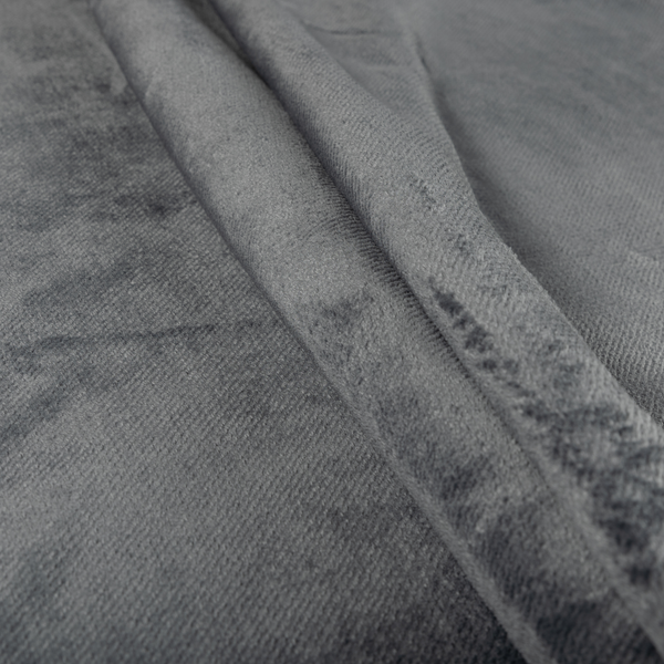 Oscar Deep Pile Plain Chenille Velvet Material Dark Silver Colour Upholstery Fabric - Roman Blinds