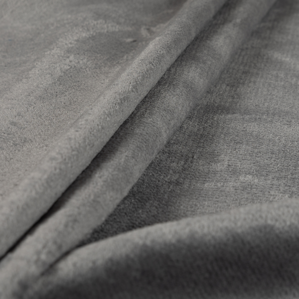 Oscar Deep Pile Plain Chenille Velvet Material Mid Silver Colour Upholstery Fabric - Roman Blinds