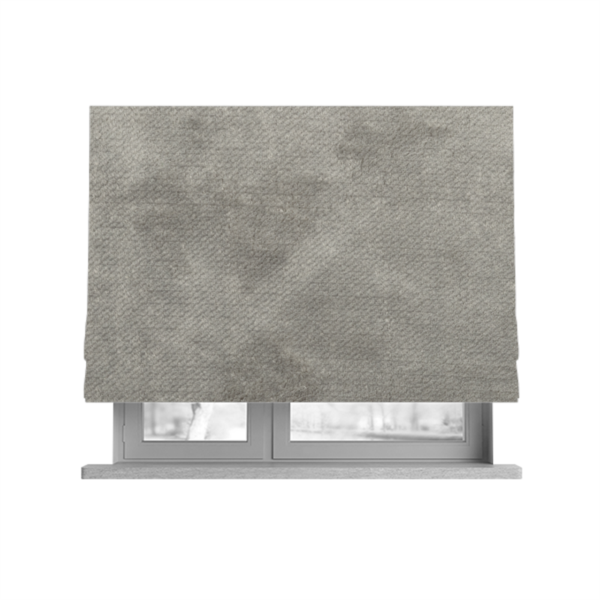 Oscar Deep Pile Plain Chenille Velvet Material Light Silver Colour Upholstery Fabric - Roman Blinds