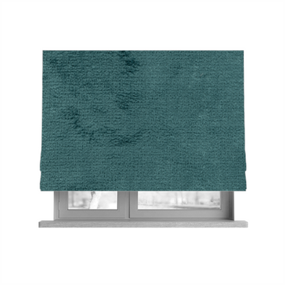 Oscar Deep Pile Plain Chenille Velvet Material Blue Teal Colour Upholstery Fabric - Roman Blinds