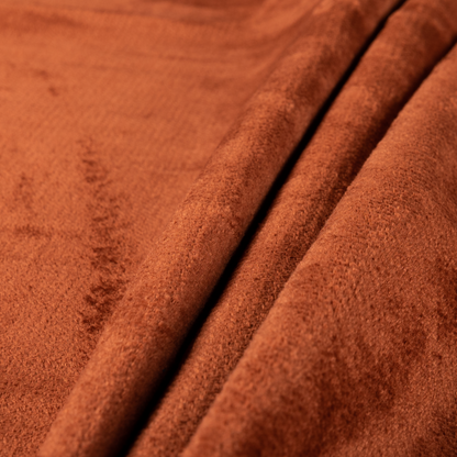 Oscar Deep Pile Plain Chenille Velvet Material Rust Orange Colour Upholstery Fabric - Made To Measure Curtains