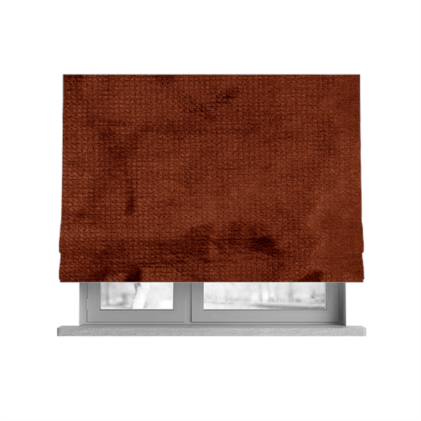 Oscar Deep Pile Plain Chenille Velvet Material Rust Orange Colour Upholstery Fabric - Roman Blinds