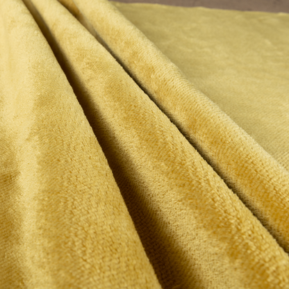 Oscar Deep Pile Plain Chenille Velvet Material Lemon Yellow Colour Upholstery Fabric - Roman Blinds