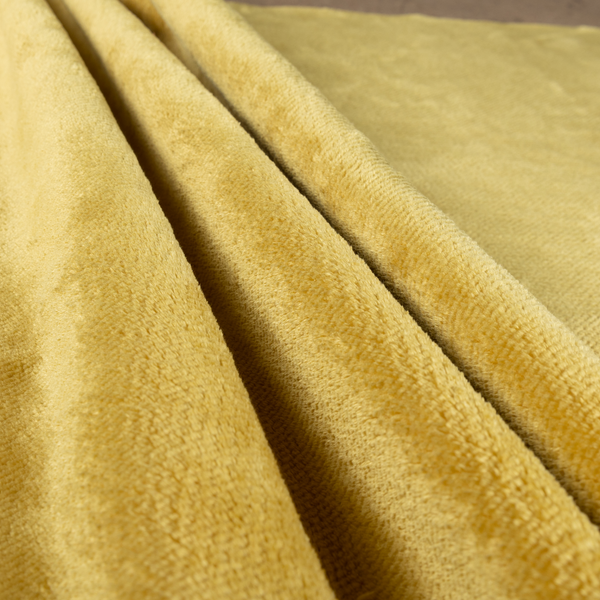 Oscar Deep Pile Plain Chenille Velvet Material Lemon Yellow Colour Upholstery Fabric - Made To Measure Curtains