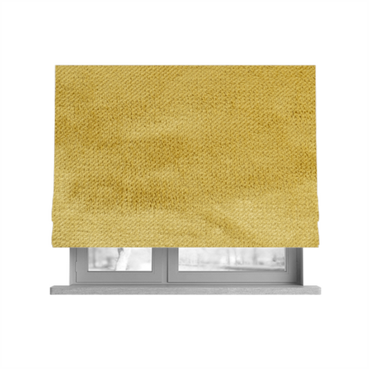 Oscar Deep Pile Plain Chenille Velvet Material Lemon Yellow Colour Upholstery Fabric - Roman Blinds