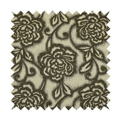 Floral Embossed Brown Pattern In Natural Colour Furnishing Fabric PJU100216-76