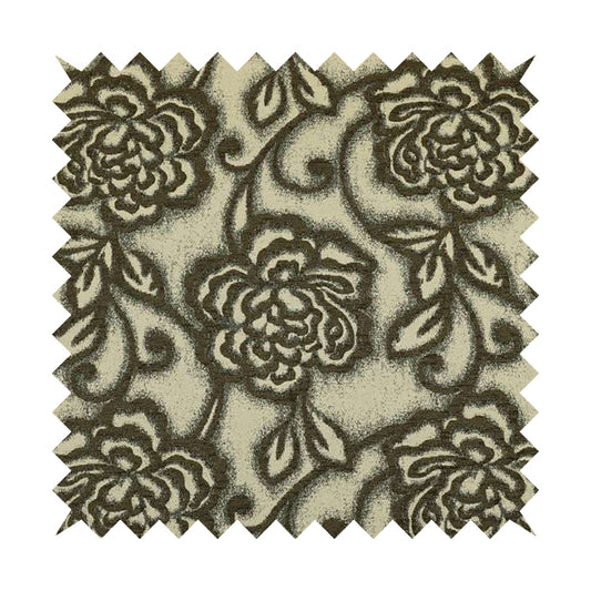 Floral Embossed Brown Pattern In Natural Colour Furnishing Fabric PJU100216-76