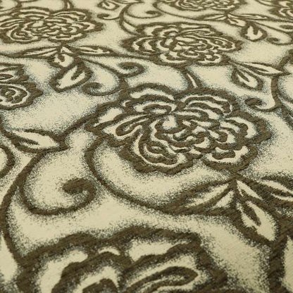 Floral Embossed Brown Pattern In Natural Colour Furnishing Fabric PJU100216-76