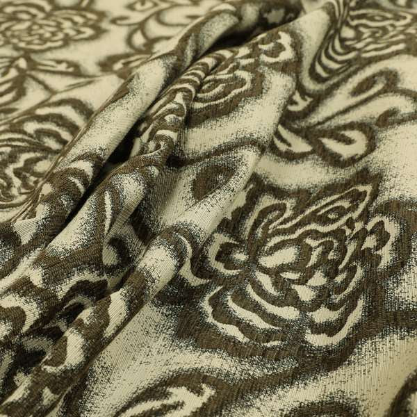 Floral Embossed Brown Pattern In Natural Colour Furnishing Fabric PJU100216-76