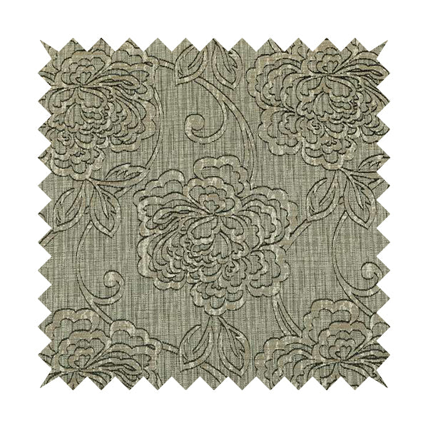 Large Floral Designer Pattern In Brown Textured Colour Chenille Furnishing Fabric PJU110216-18