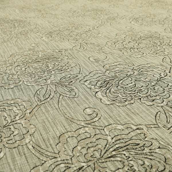 Large Floral Designer Pattern In Brown Textured Colour Chenille Furnishing Fabric PJU110216-18