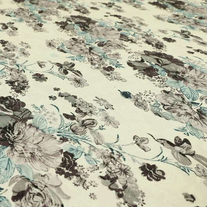 Floral Pattern Printed On Lace White Purple Colour Stretchy Fabric PSS071015-97