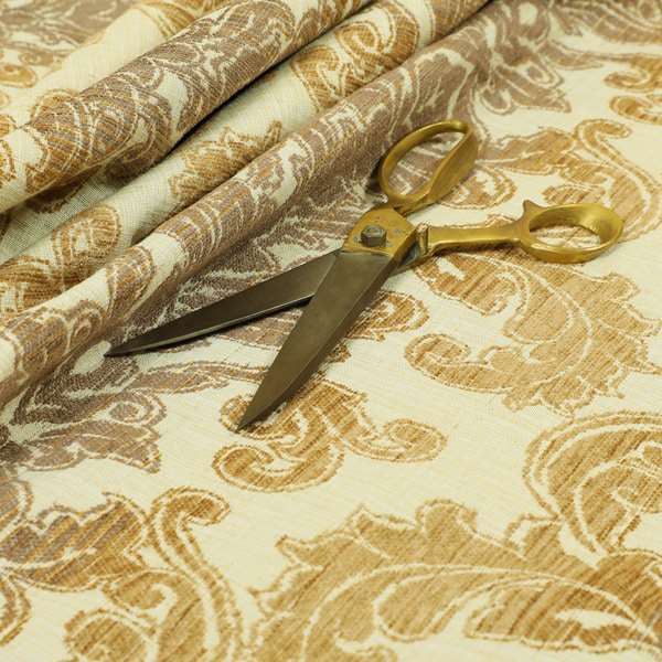 Palmette Classic Flower Leaf Design Pattern Beige Lilac Chenille Upholstery Material Fabrics PSS140215-31