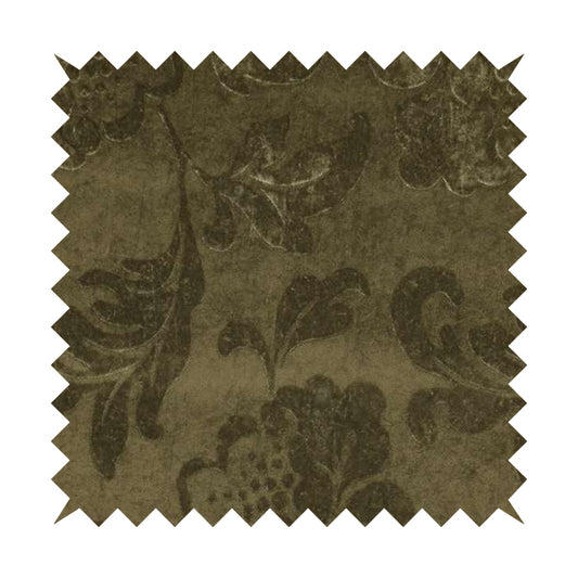 Flock Velvet Feel Design Luxury Floral Pattern Brown Bronze Colour Chenille Upholstery Material Fabrics PSS150215-13