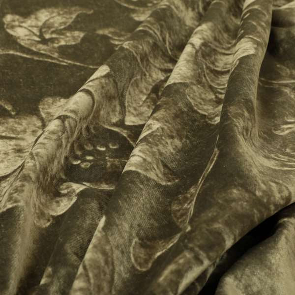 Flock Velvet Feel Design Luxury Floral Pattern Brown Bronze Colour Chenille Upholstery Material Fabrics PSS150215-13