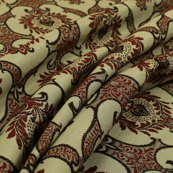 Wine Red With Beige Gold Colours Floral Flower Designer Pattern Soft Feel Chenille Upholstery Cushions Fabrics PSS150215-40