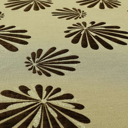 Flower Design Golden Brown Raised Chenille Upholstery Fabric PSS150715-91