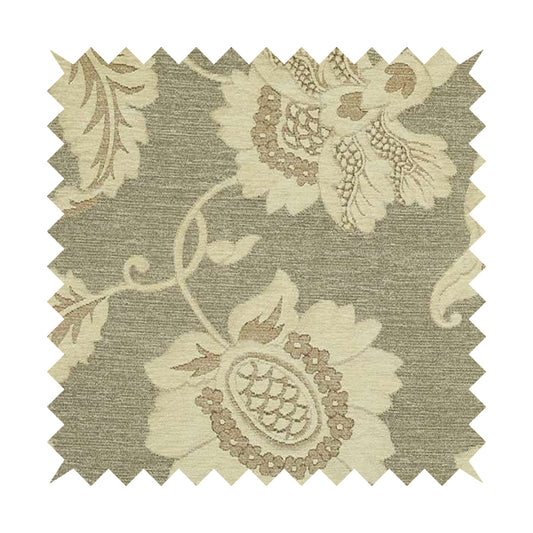 Soft Chenille Floral Design Brown Cream Colour Upholstery Fabric PSS170915-20