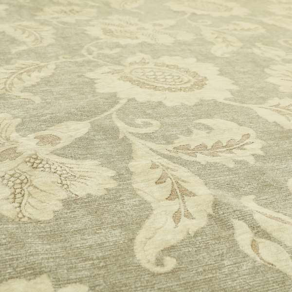 Soft Chenille Floral Design Brown Cream Colour Upholstery Fabric PSS170915-20