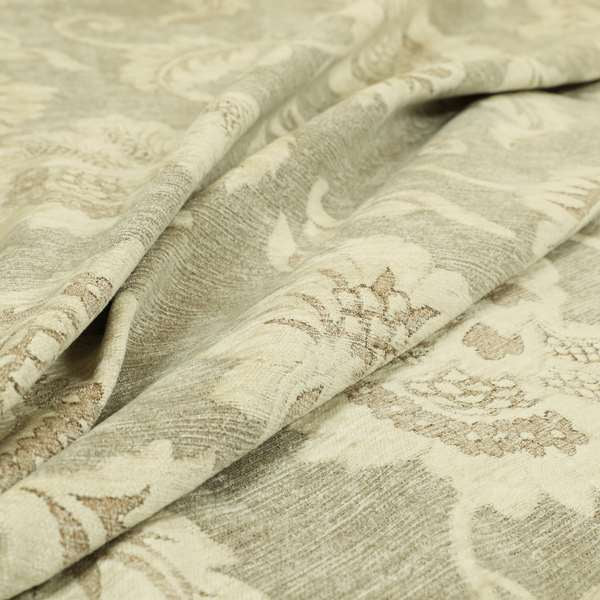 Soft Chenille Floral Design Brown Cream Colour Upholstery Fabric PSS170915-20