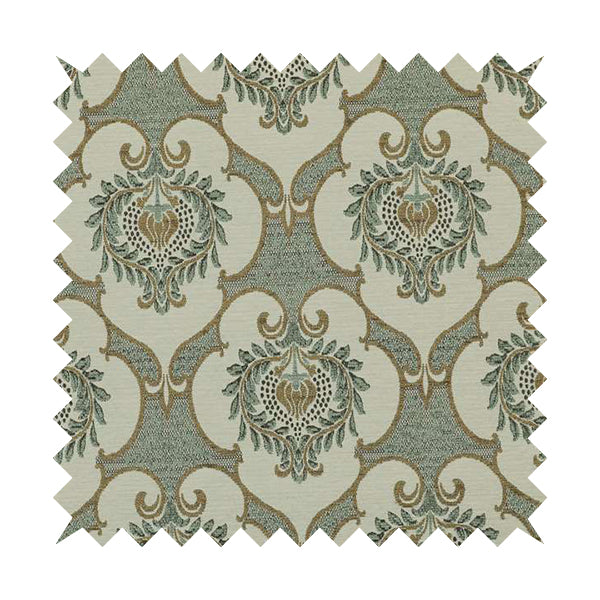 Designer Floral Design Pattern White Teal Brown Mix Colour Upholstery Material Fabric PSS200215-35