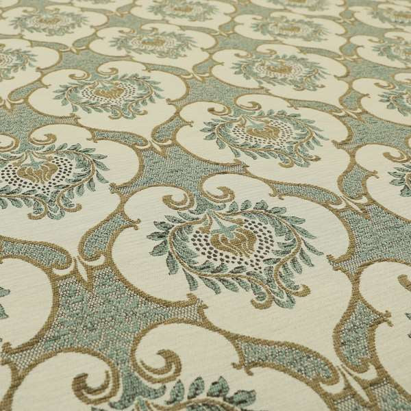 Designer Floral Design Pattern White Teal Brown Mix Colour Upholstery Material Fabric PSS200215-35