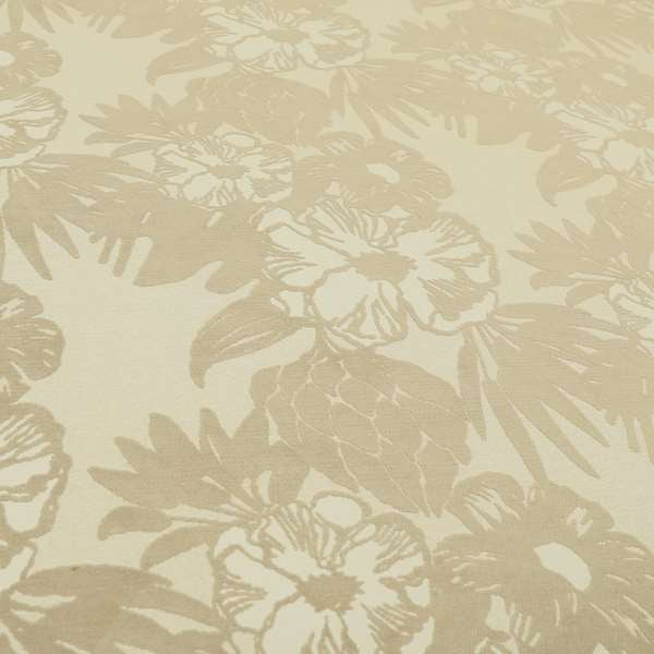 Floral Flower Raised Velvet Feel Design Pattern White Beige Upholstery Material Fabric PSS200215-41