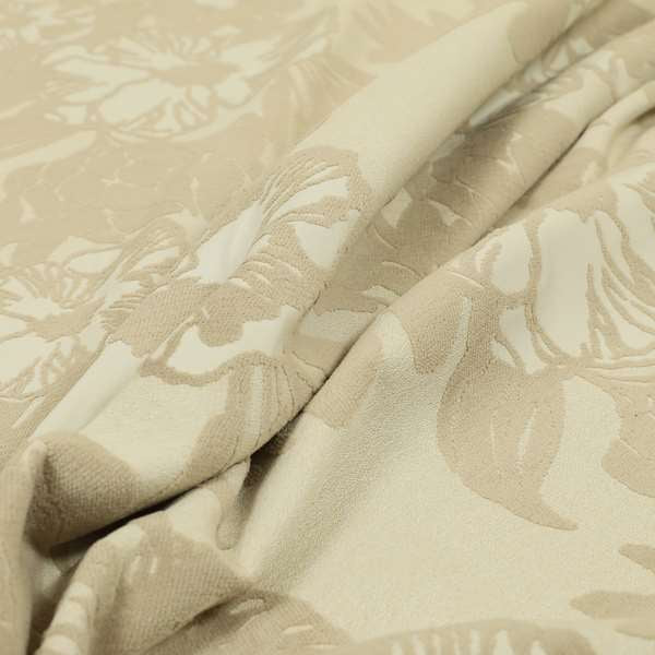 Floral Flower Raised Velvet Feel Design Pattern White Beige Upholstery Material Fabric PSS200215-41