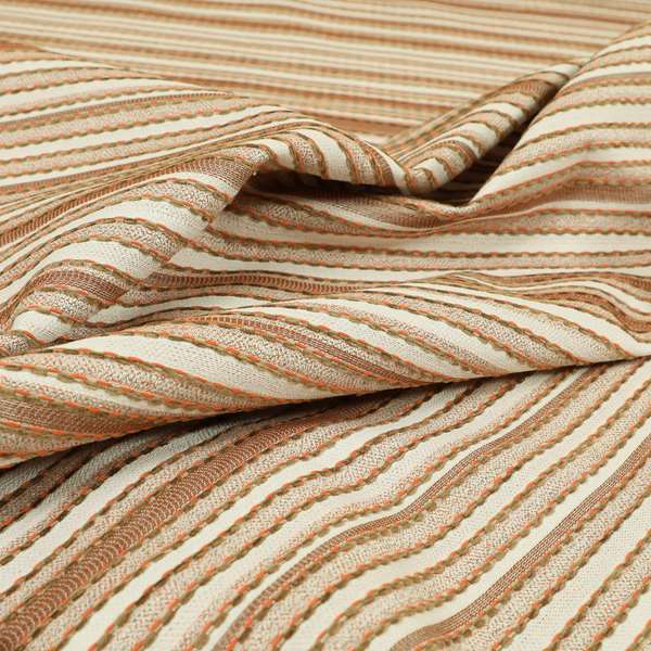 Funky Striped Pattern White Orange Colour Chenille Upholstery Fabric PSS230915-39